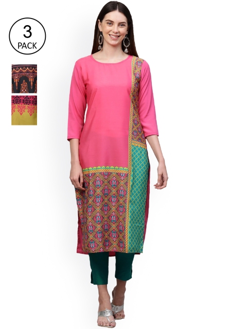

KALINI Women Multicoloured Ethnic Motifs Printed Thread Work Crepe Kurta, Multi