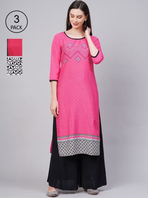 

KALINI Women Multicoloured Ethnic Motifs Printed Mirror Work Crepe Kurta, Multi