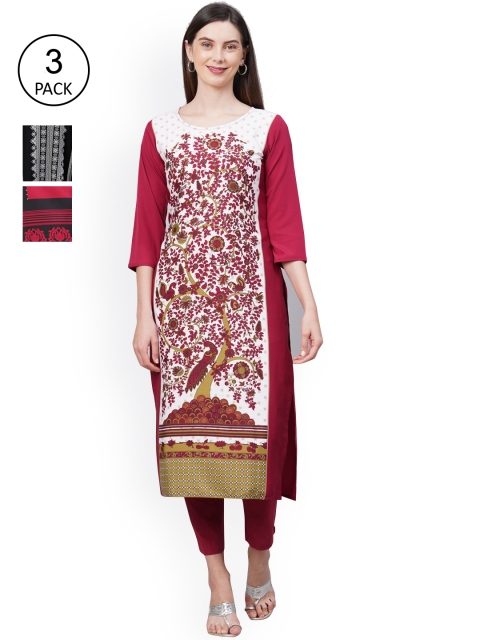 

KALINI Women Multicoloured Ethnic Motifs Printed Thread Work Crepe Kurta, Multi