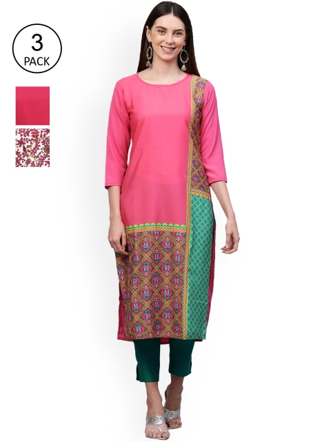 

KALINI Women Multicoloured Ethnic Motifs Printed Thread Work Crepe Kurta, Multi