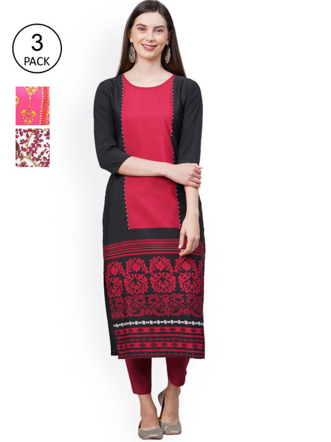 

KALINI Women Multicoloured Ethnic Motifs Printed Thread Work Crepe Kurta, Multi
