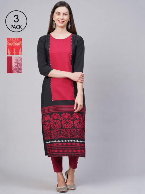 

KALINI Women Multicoloured Ethnic Motifs Printed Thread Work Crepe Kurta, Multi