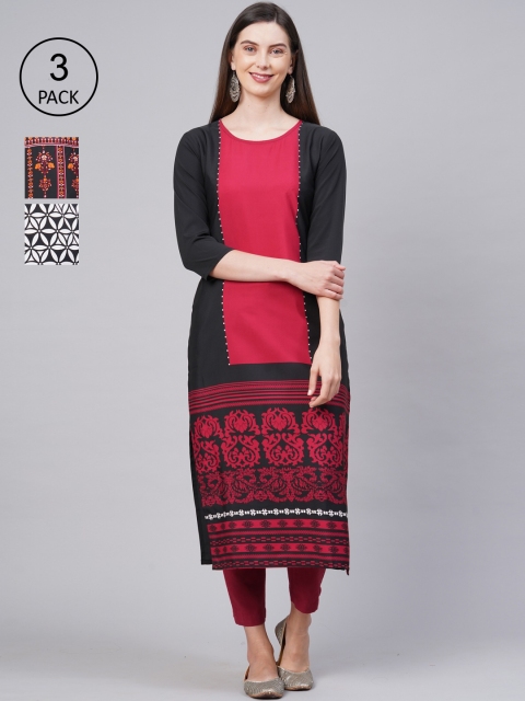 

KALINI Women Multicoloured Ethnic Motifs Printed Mirror Work Crepe Kurta, Multi