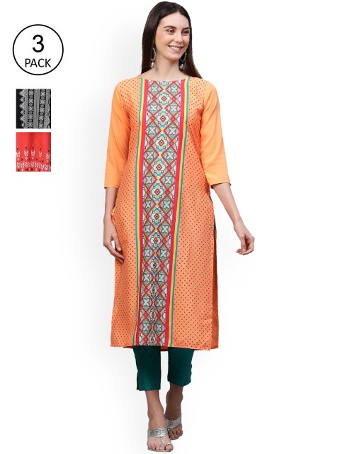

KALINI Women Multicoloured Ethnic Motifs Embroidered Thread Work Crepe Kurta, Multi