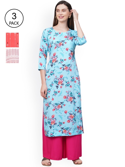 

GoSriKi Women Pack Of 3 Multicoloured Printed Kurta, Multi