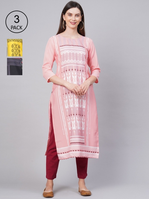 

KALINI Women Multicoloured Ethnic Motifs Printed Thread Work Crepe Kurta, Multi
