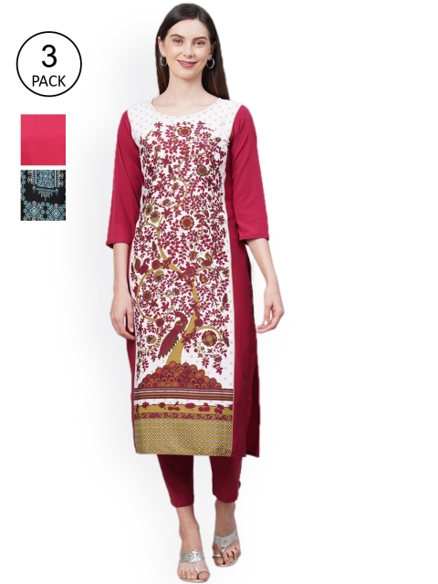 

KALINI Women Multicoloured Ethnic Motifs Printed Thread Work Crepe Kurta, Multi