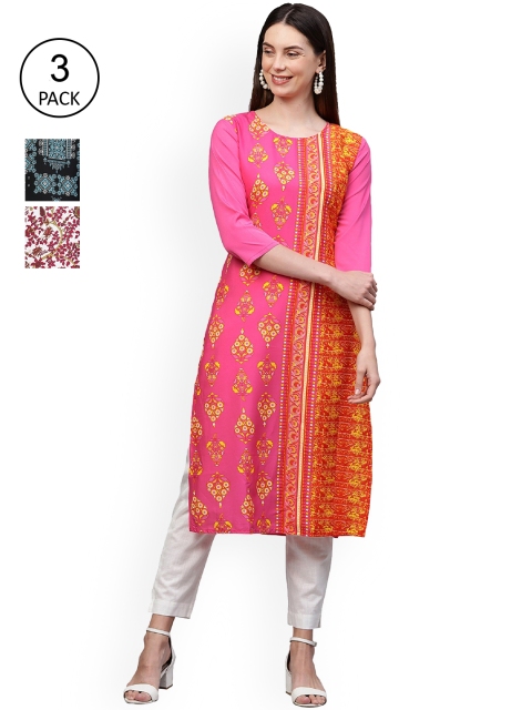 

GoSriKi Women Multicoloured Ethnic Motifs Printed Thread Work Crepe Kurta, Multi
