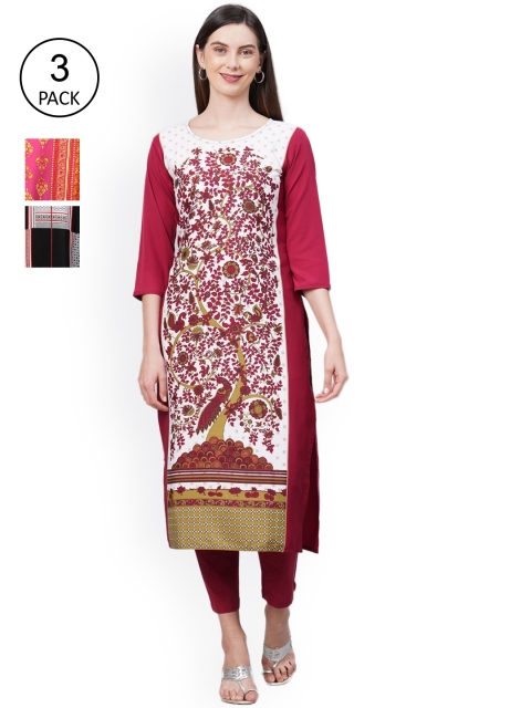 

GoSriKi Women Multicoloured Ethnic Motifs Printed Thread Work Crepe Kurta, Multi