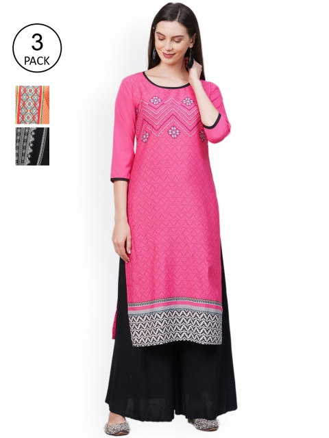 

GoSriKi Women Multicoloured Ethnic Motifs Printed Mirror Work Crepe Kurta, Multi