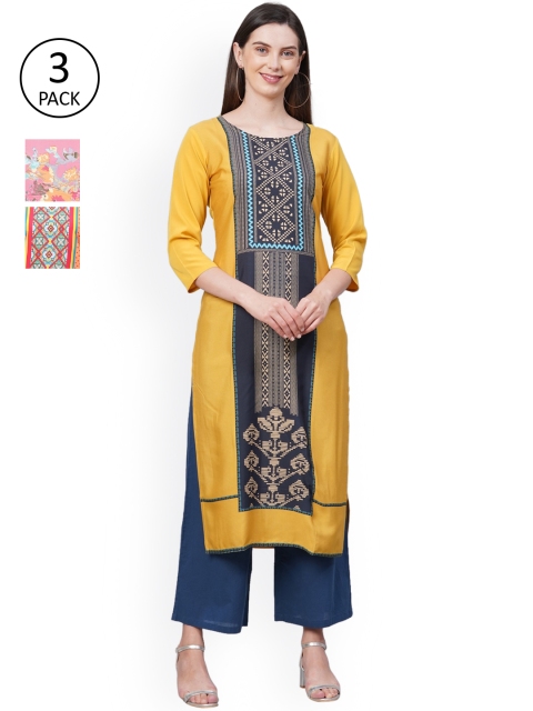 

GoSriKi Women Multicoloured Geometric Embroidered Thread Work Crepe Kurta, Multi