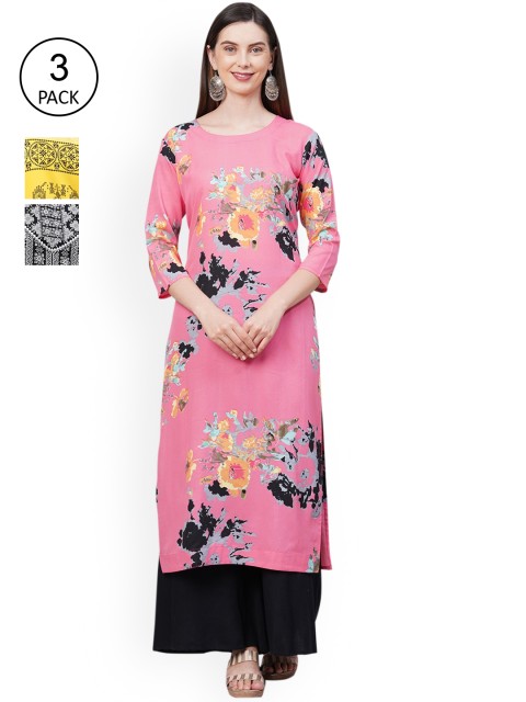 

GoSriKi Women Multicoloured Ethnic Motifs Printed Thread Work Crepe Kurta, Multi