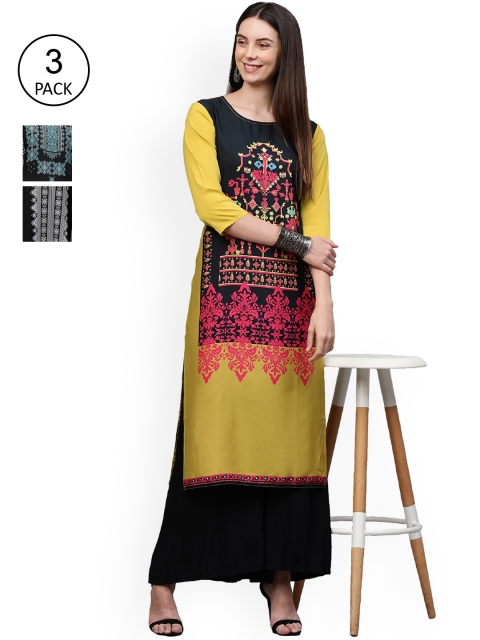 

GoSriKi Women Multicoloured Ethnic Motifs Embroidered Thread Work Crepe Kurta, Multi