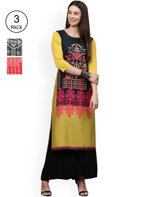 

GoSriKi Women Multicoloured Ethnic Motifs Printed Thread Work Crepe Kurta, Multi