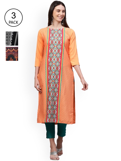 

GoSriKi Women Multicoloured Ethnic Motifs Printed Mirror Work Crepe Kurta, Multi