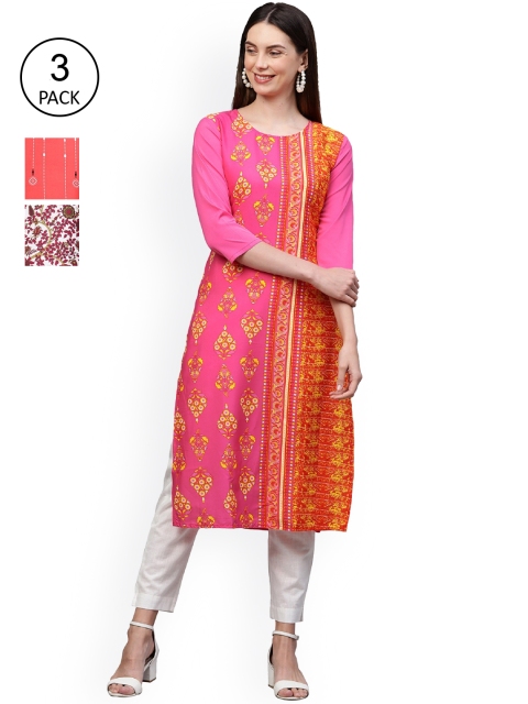 

GoSriKi Women Multicoloured Ethnic Motifs Printed Thread Work Crepe Kurta, Multi