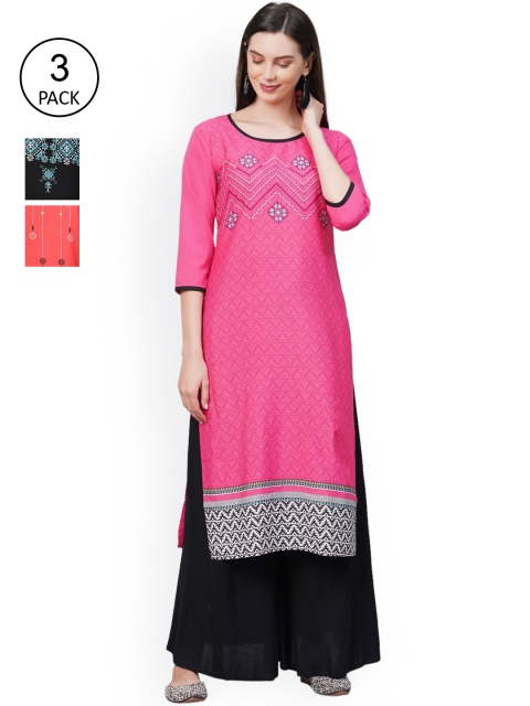 

GoSriKi Women Multicoloured Ethnic Motifs Thread Work Crepe Kurta, Multi