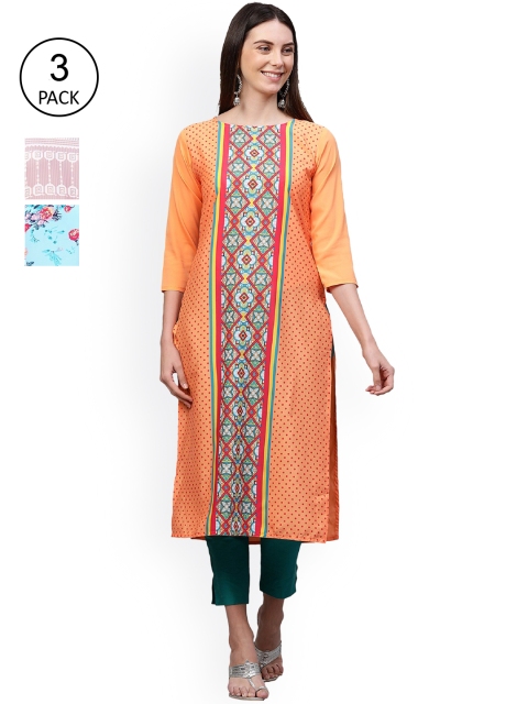 

GoSriKi Women Multicoloured Floral Printed Thread Work Crepe Kurta, Multi