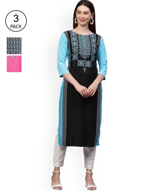 

GoSriKi Women Multicoloured Ethnic Motifs Thread Work Crepe Kurta, Multi