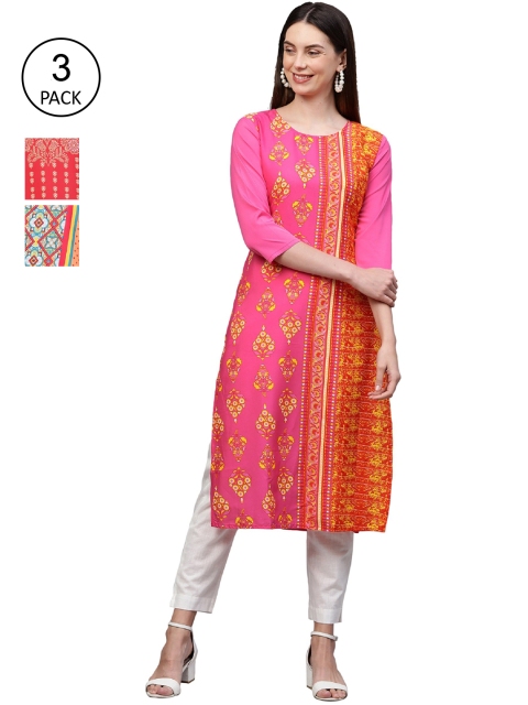 

GoSriKi Women Pack Of 3 Kurtas, Pink