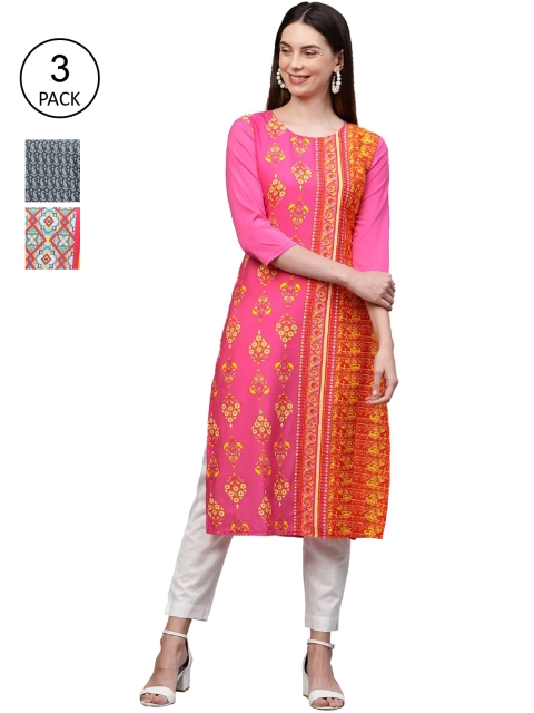 

GoSriKi Women Pack Of 3 Kurtas, Pink