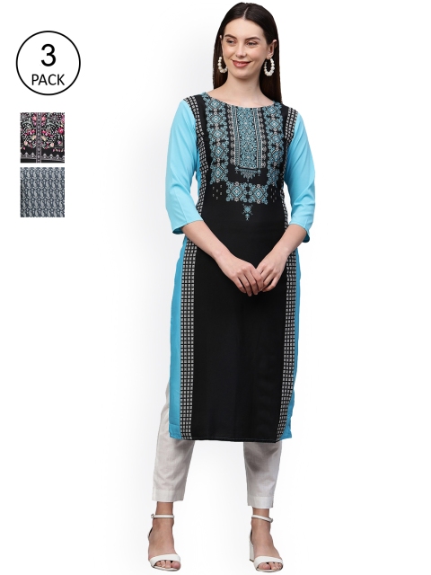 

GoSriKi Women Pack Of 3 Kurtas, Blue