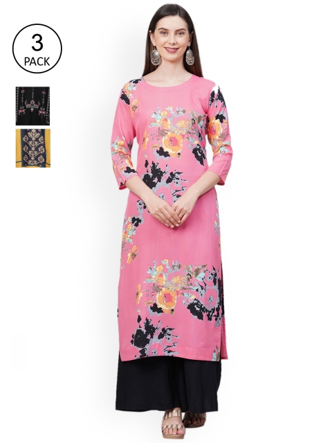 

GoSriKi Women Pack Of 3 Kurtas, Pink
