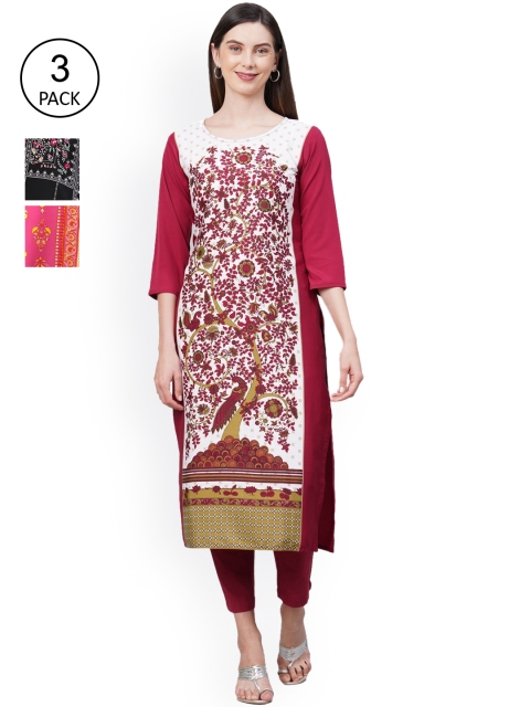 

GoSriKi Women Pack Of 3 Kurtas, Red