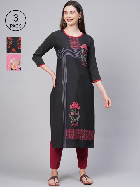 

KALINI Women Pack Of 3 Kurtas, Black