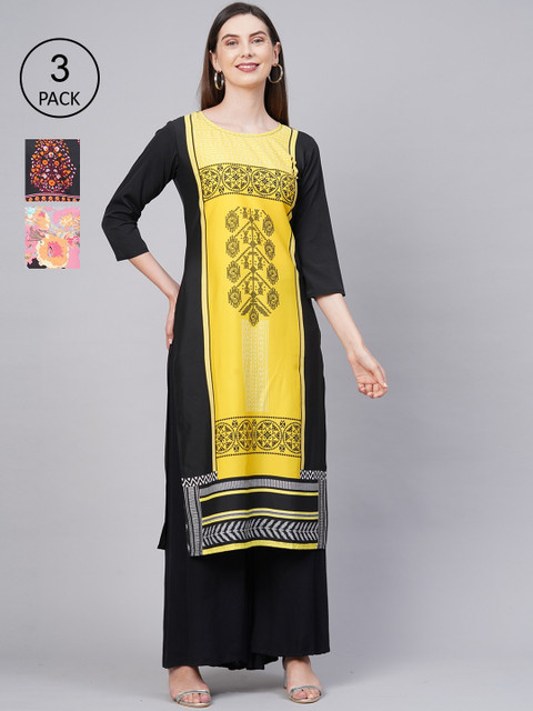 

KALINI Women Pack Of 3 Kurtas, Black