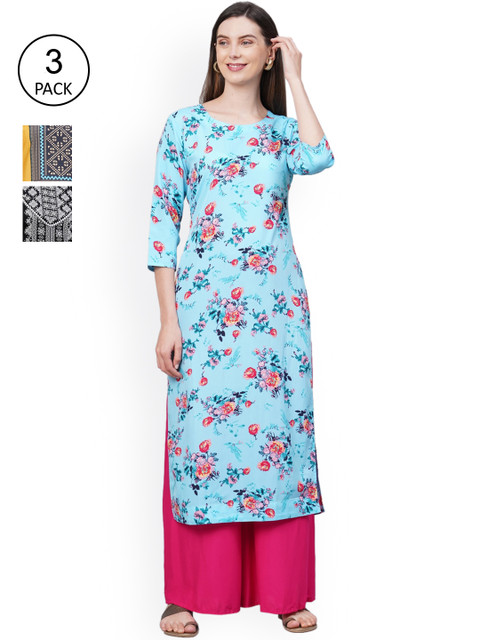 

GoSriKi Women Pack Of 3 Kurtas, Blue