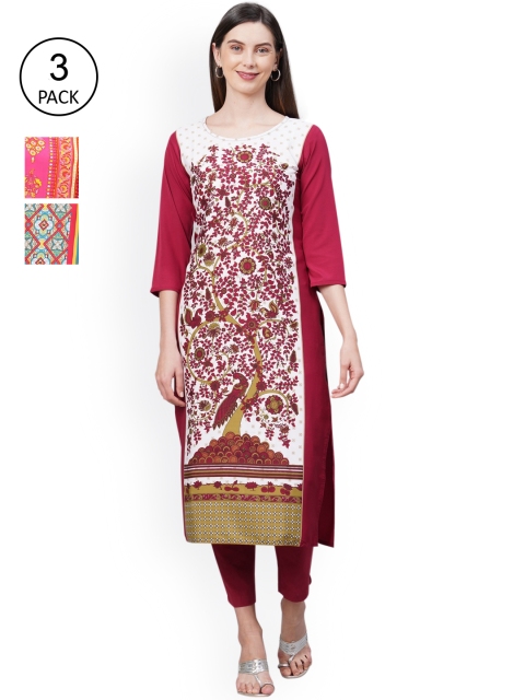 

GoSriKi Women Pack Of 3 Kurtas, Red