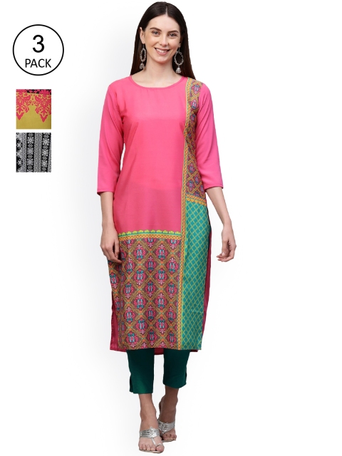 

GoSriKi Women Pack Of 3 Kurtas, Pink