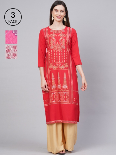

KALINI Women Pack Of 3 Kurtas, Red