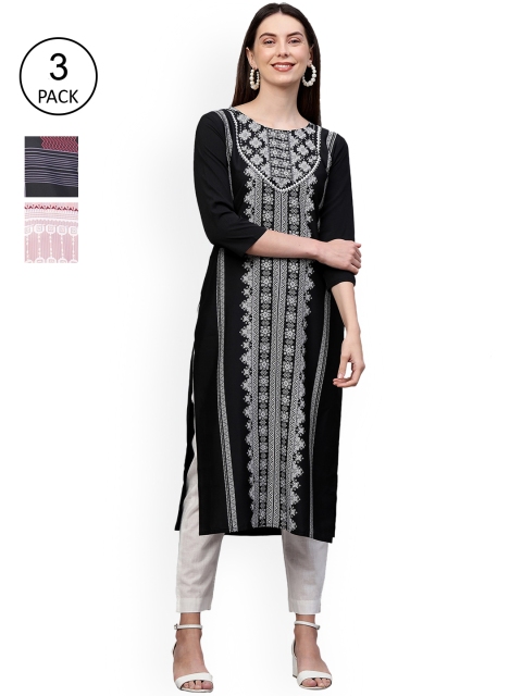 

GoSriKi Women Pack Of 3 Kurtas, Multi