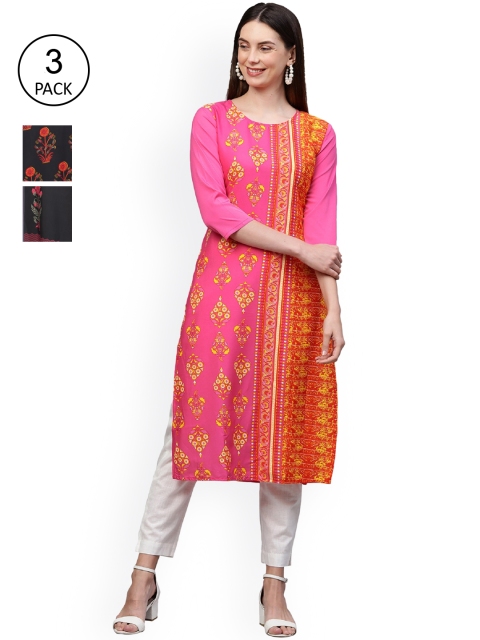 

GoSriKi Women Pack Of 3 Kurtas, Pink