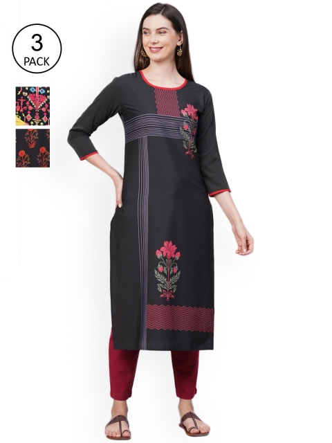 

GoSriKi Women Pack Of 3 Kurtas, Yellow