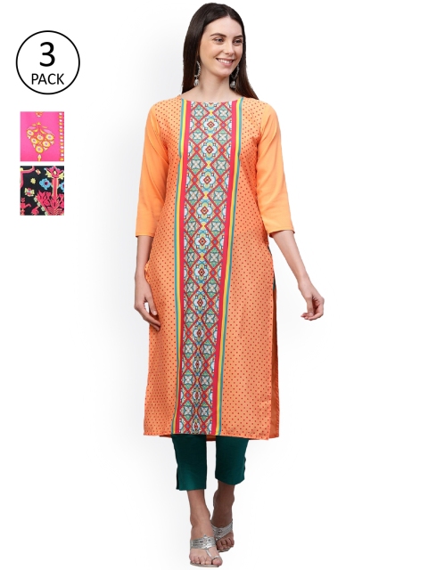 

GoSriKi Women Pack Of 3 Kurtas, Orange