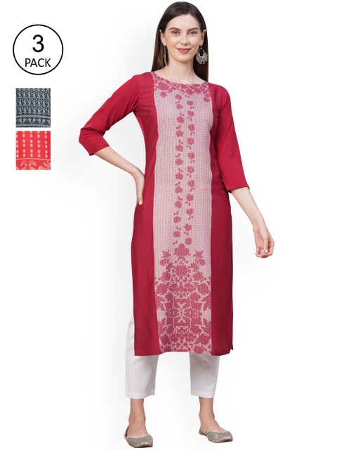 

GoSriKi Women Pack Of 3 Kurtas, Multi