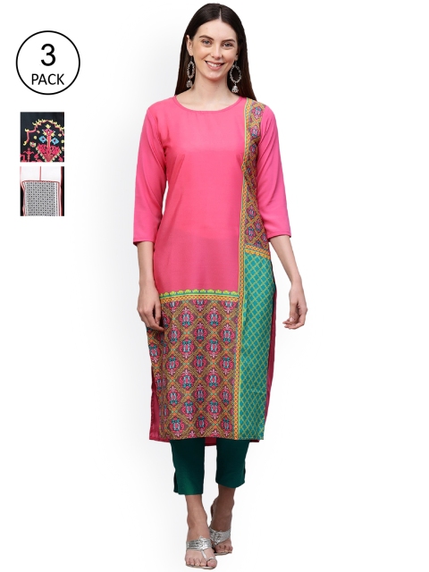 

GoSriKi Women Pack Of 3 Kurtas, Pink
