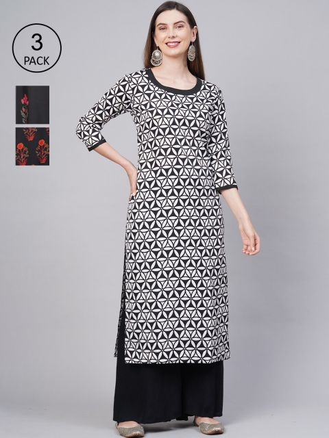 

KALINI Women Pack Of 3 Kurtas, Black