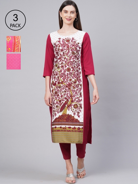 

KALINI Women Pack Of 3 Kurtas, Red