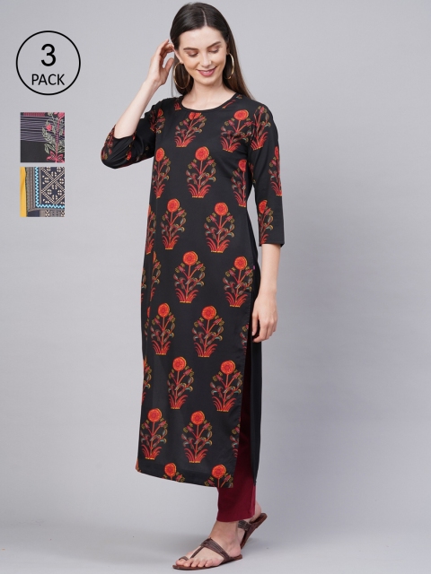 

KALINI Women Pack Of 3 Kurtas, Black