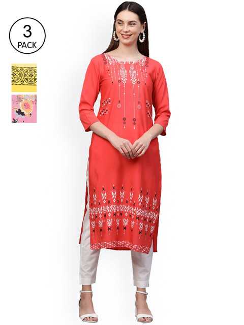 

GoSriKi Women Multicoloured Ethnic Motifs Printed Thread Work Crepe Kurta, Multi