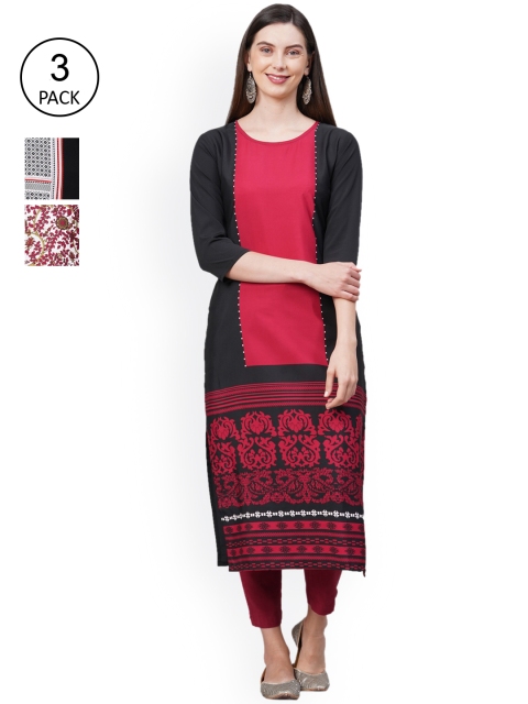 

GoSriKi Women Pack Of 3 Kurtas, Black