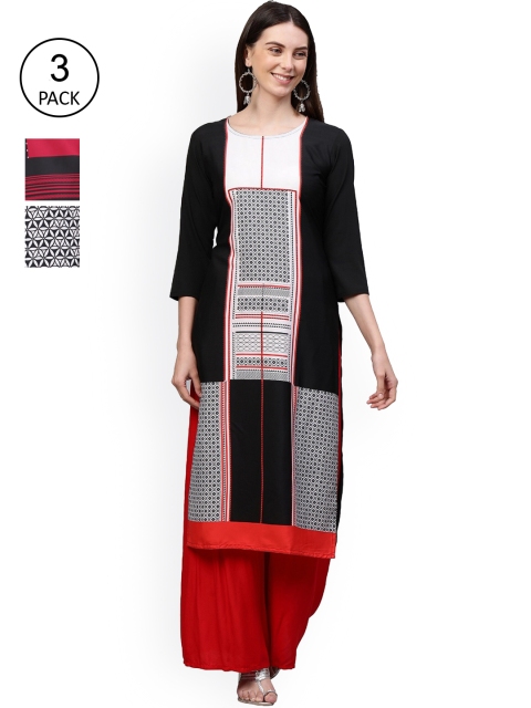 

GoSriKi Women Pack Of 3 Kurtas, White