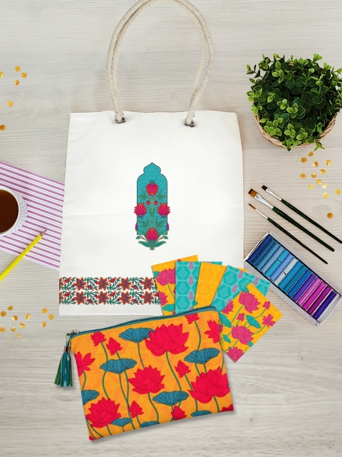 

Doodle Orange Printed Shopper Tote Bag with Tasselled