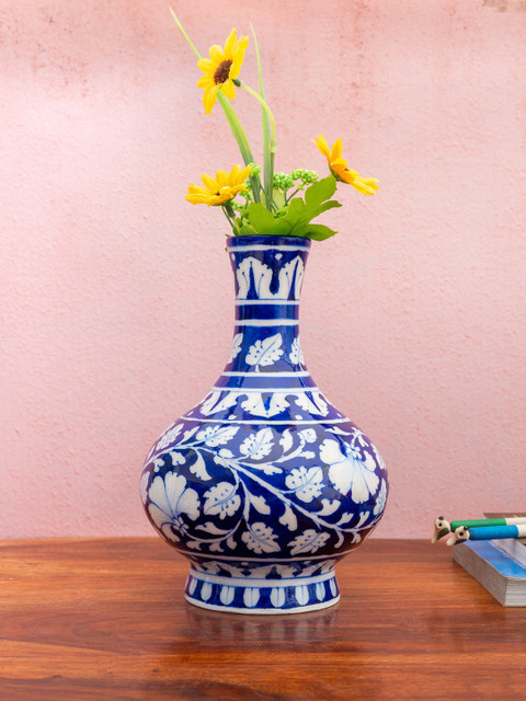 

Neerja White & Blue Jaipur Pottery Surahi Vase