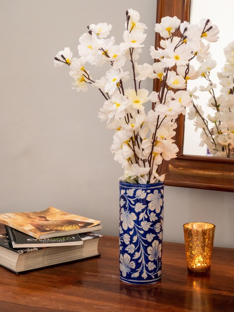 

Neerja White & Blue Jaipur Pottery Ceremic Cylinderical Vase