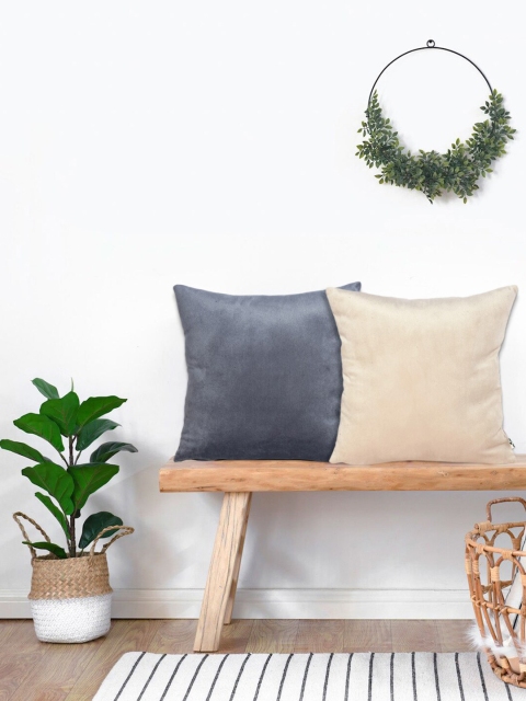 

KICA Grey & Beige Set of 2 Velvet Square Cushion Covers